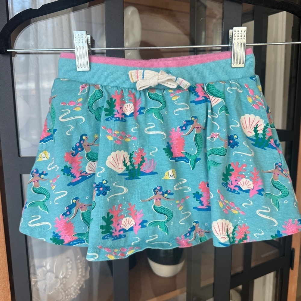 Mini Boden skort mermaids print Jersey skirt shorts Aqua Sea Blue toddler Girl